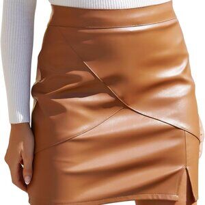 Womens Fuax Leather Skirt High Waisted Bodycon Pencil Mini Skirts with Shorts